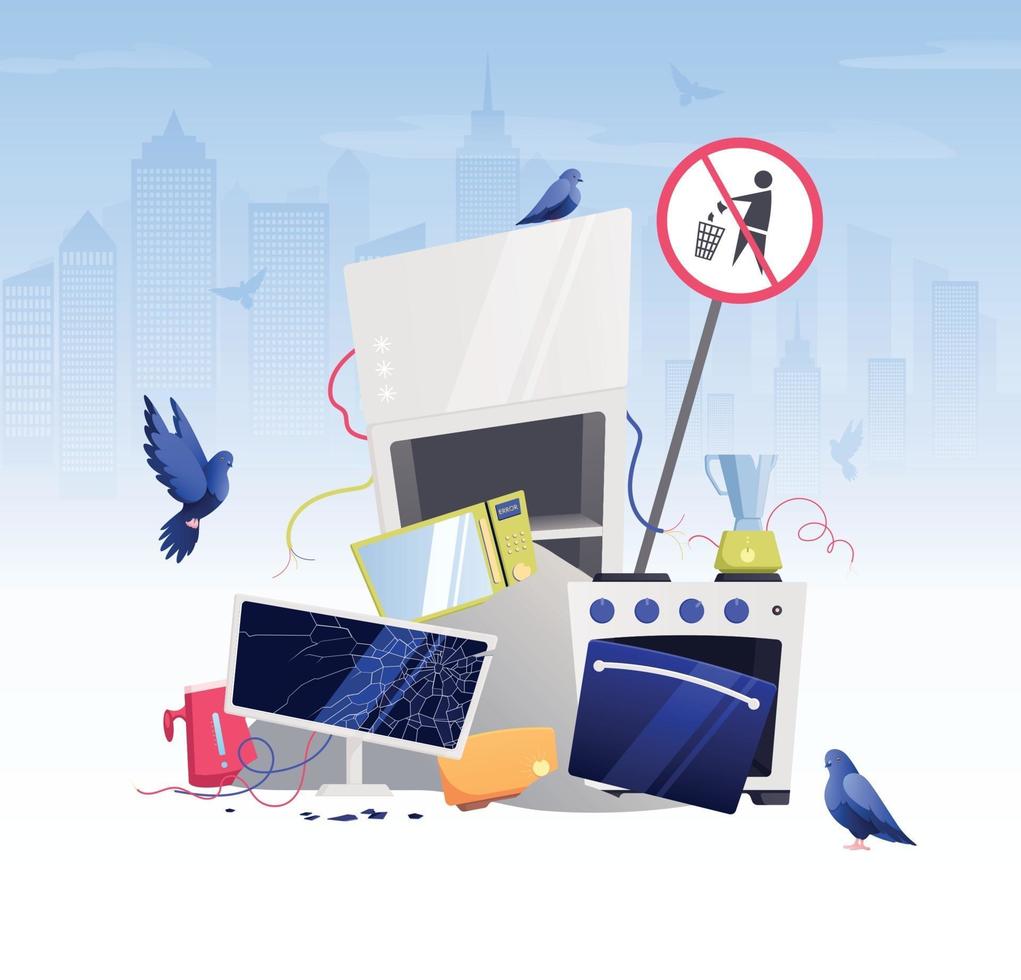 Broken Household Appliances Gadgets Waste Flat Composition vector