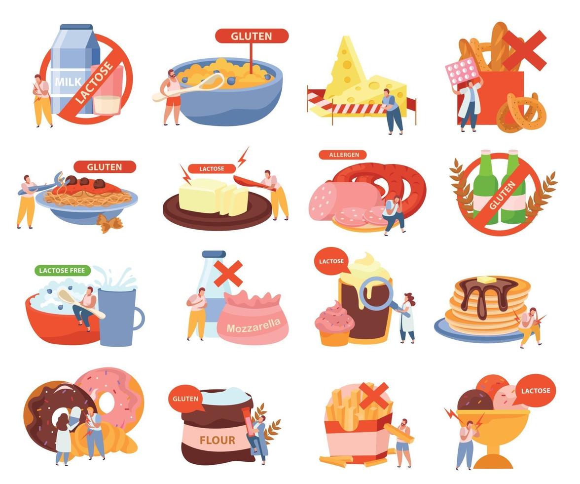 Lactose Intolerance Icons Set vector