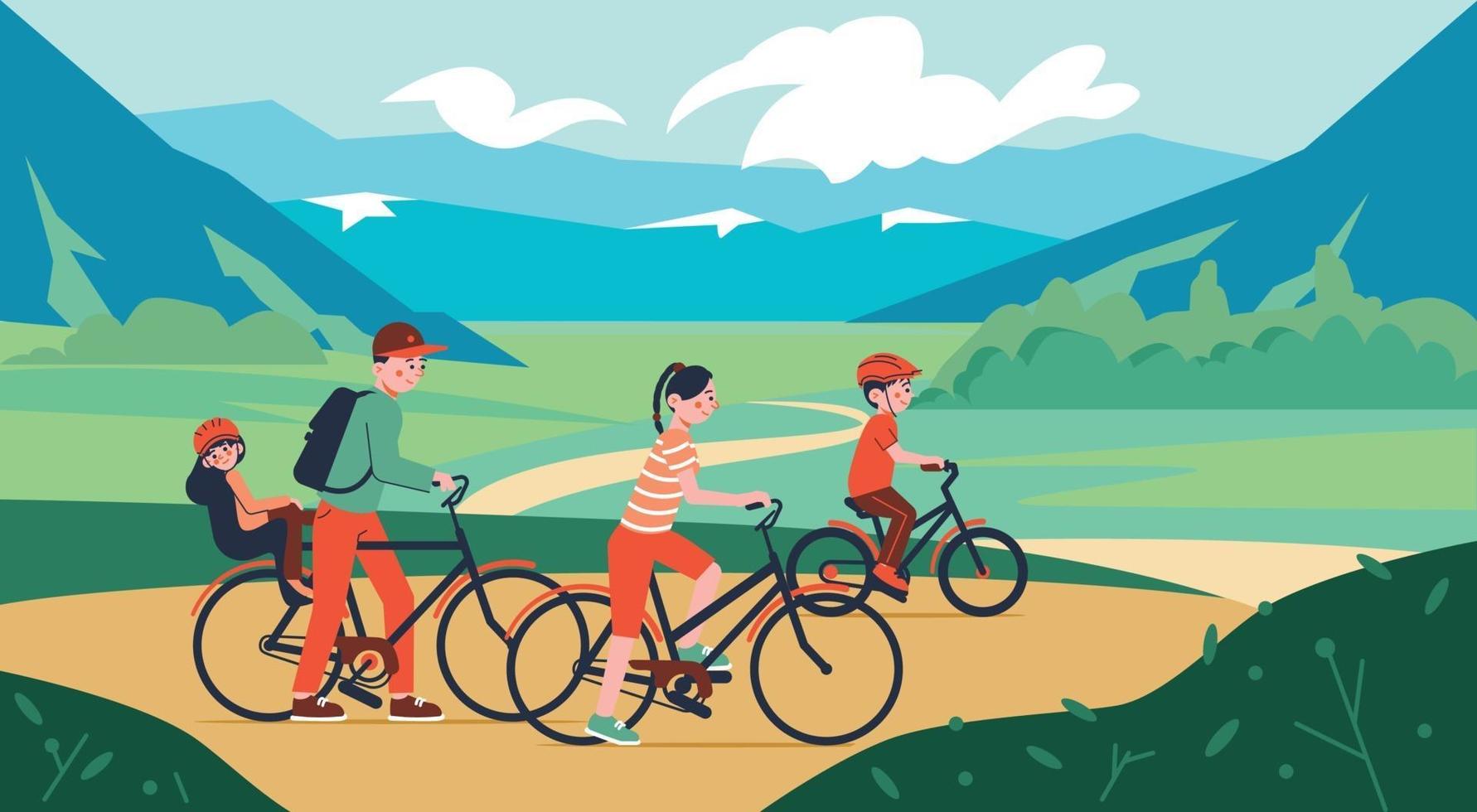 Family Bicycle Walk Composition vector