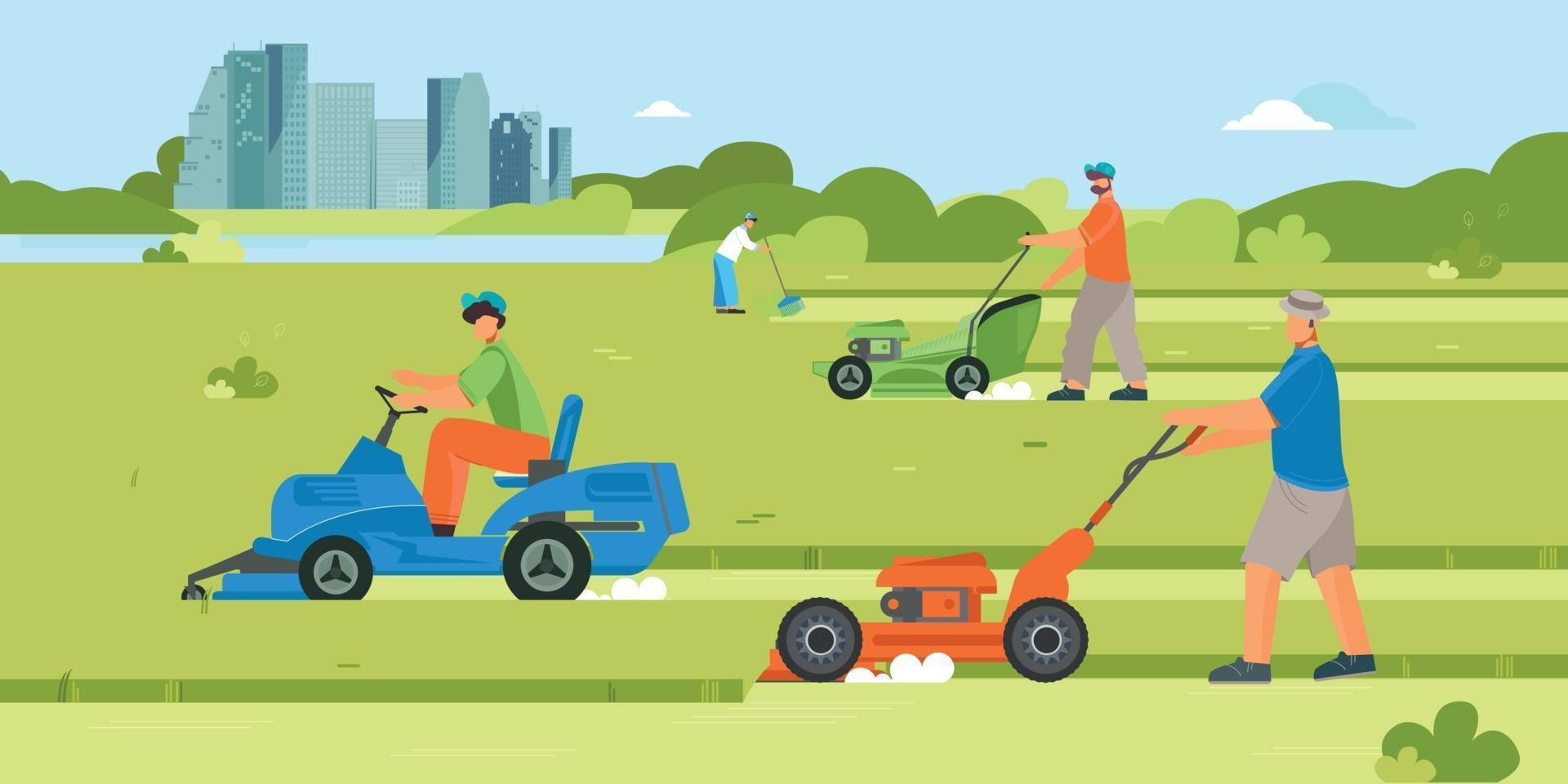 Lawn Mowers Flat Composition vector