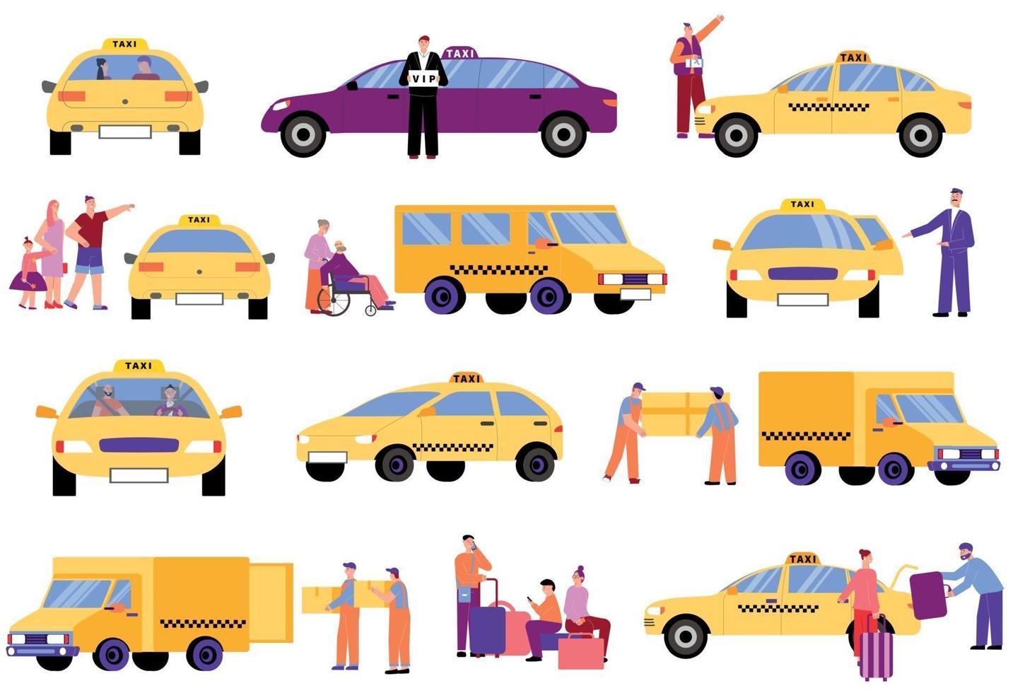 servicio de taxi conjunto de iconos planos vector