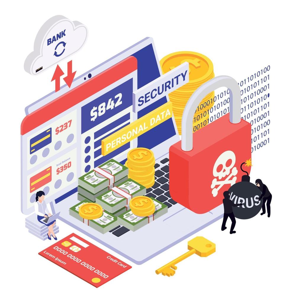 composición isométrica de protección de datos vector