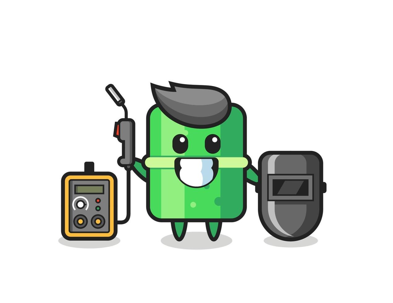 Character mascot of bamboo as a welder vector