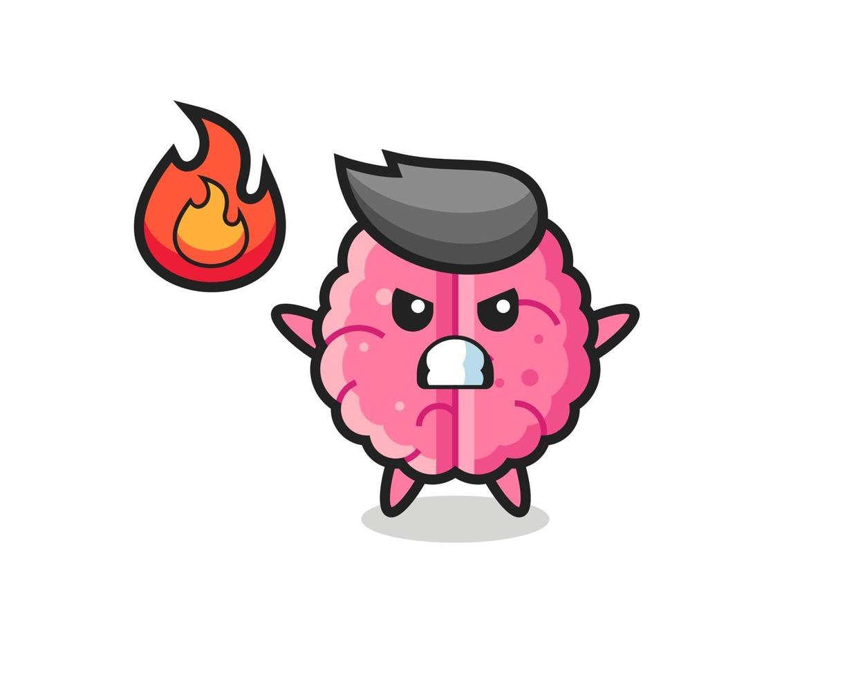 brain character cartoon with angry gesture vector