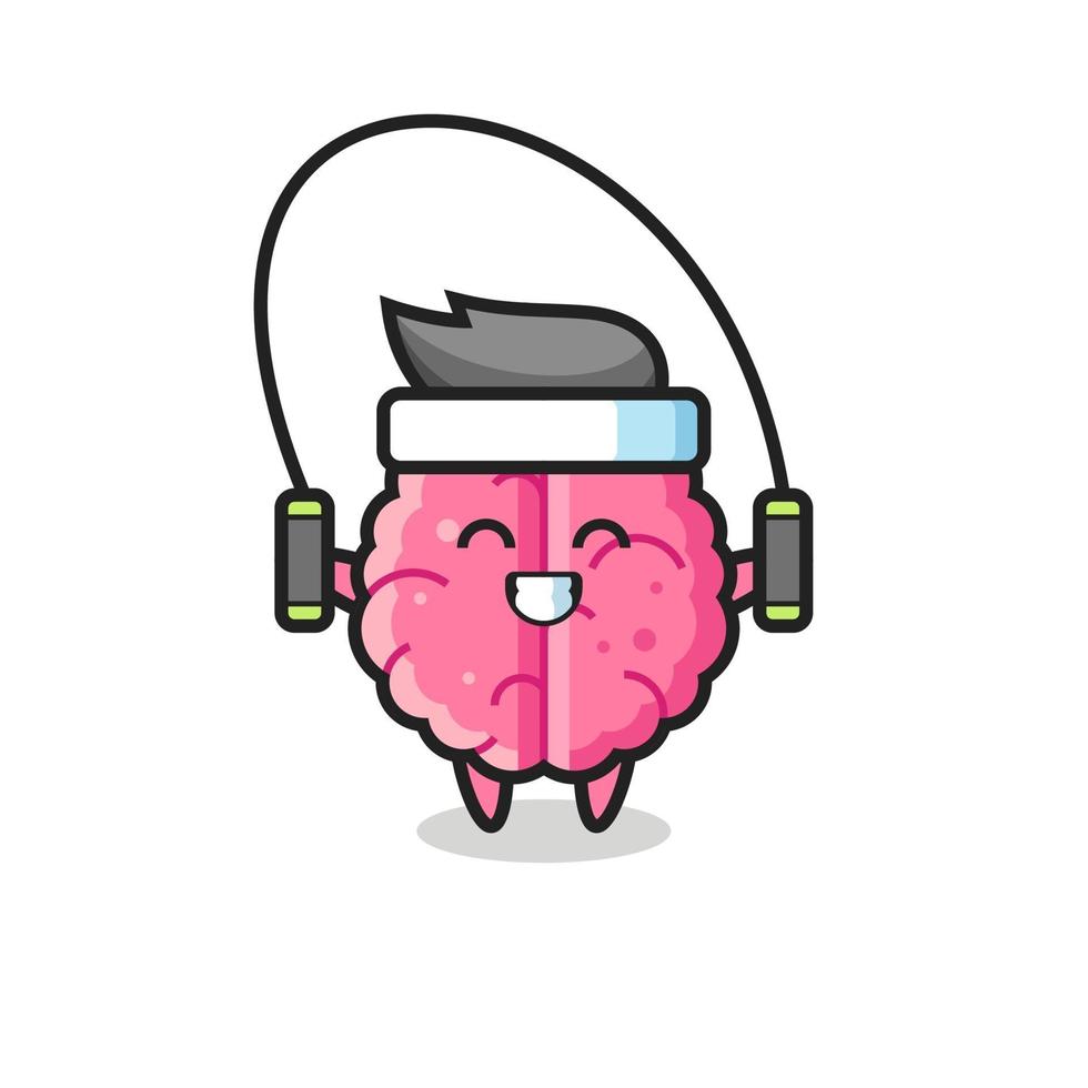 brain character cartoon with skipping rope vector