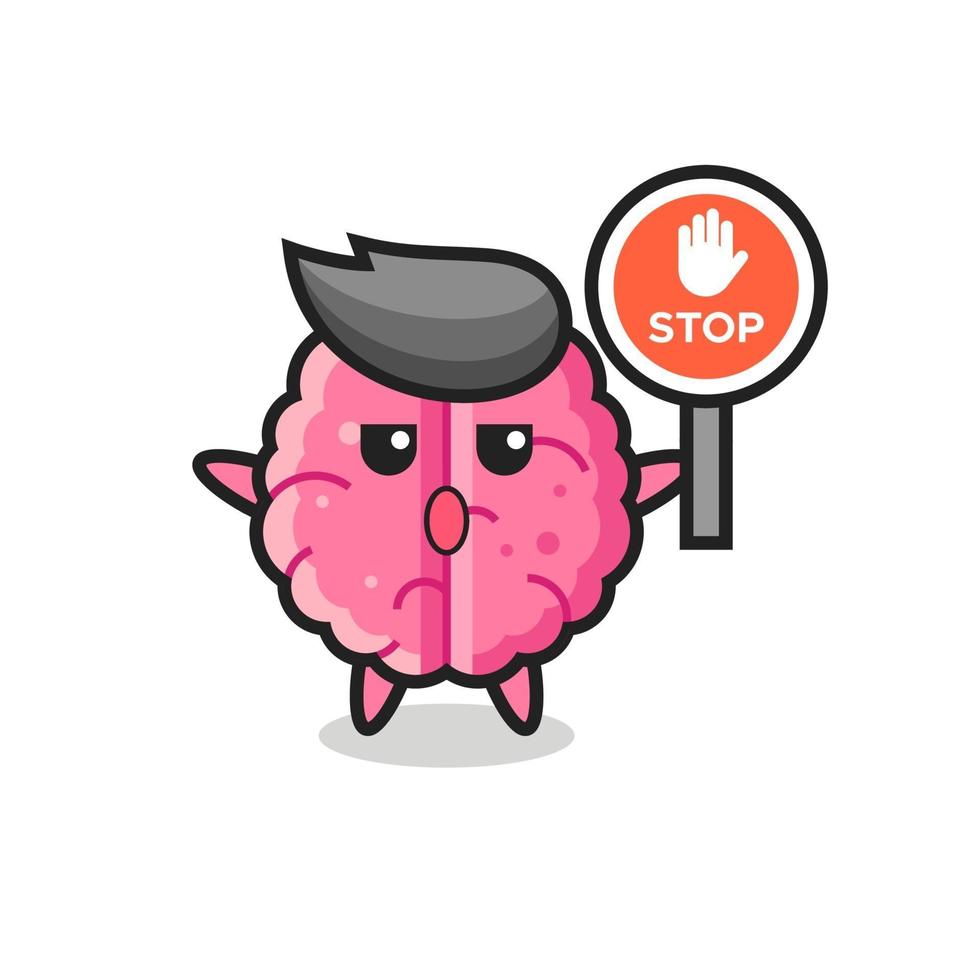 brain character illustration holding a stop sign vector