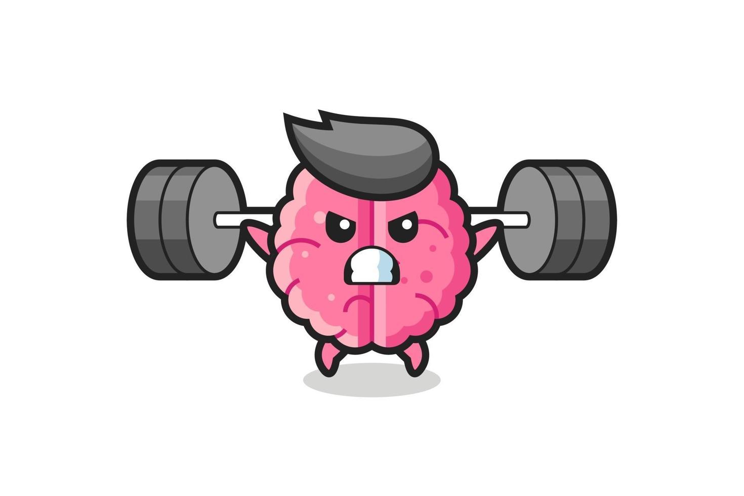 brain mascot cartoon with a barbell vector