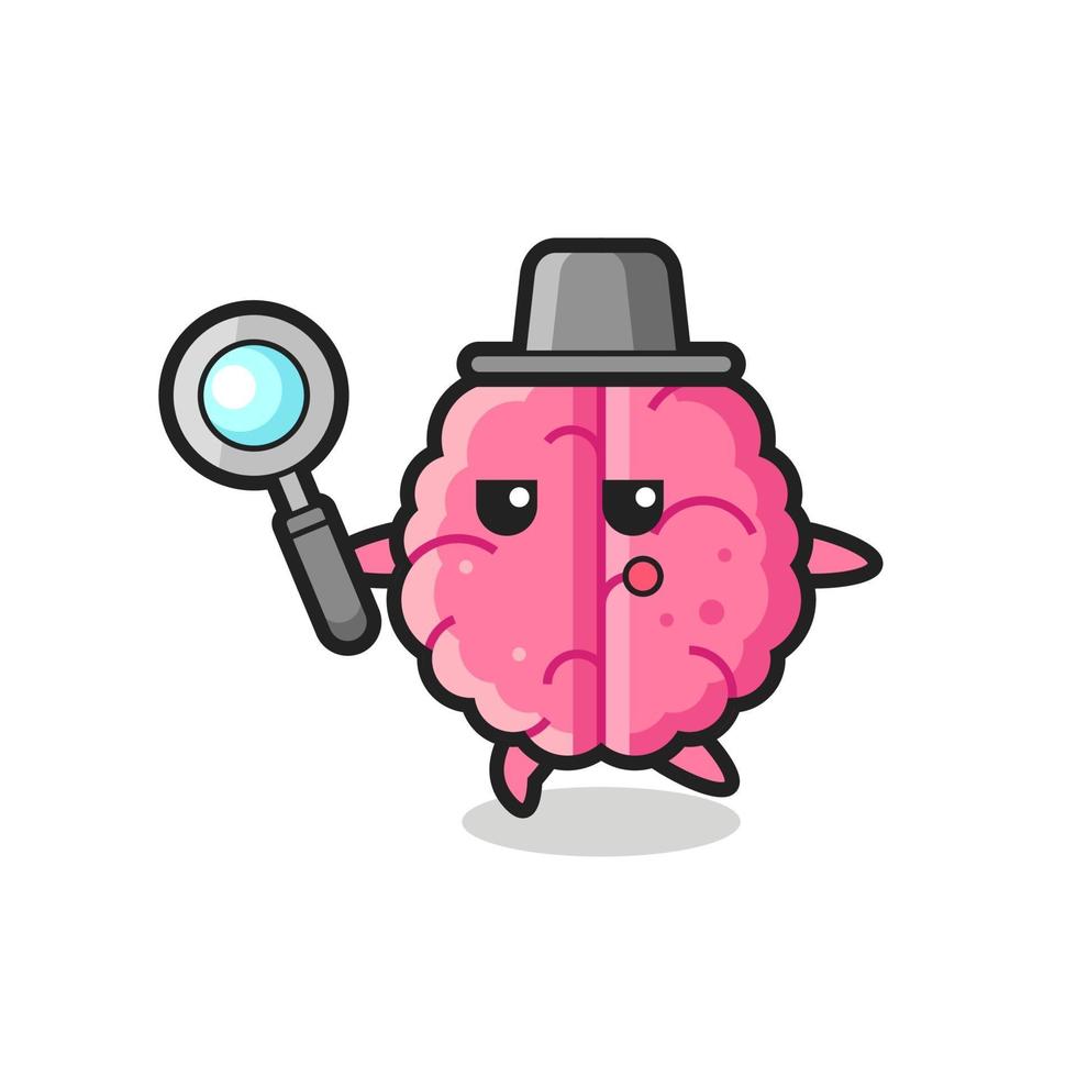 brain cartoon character searching with a magnifying glass vector