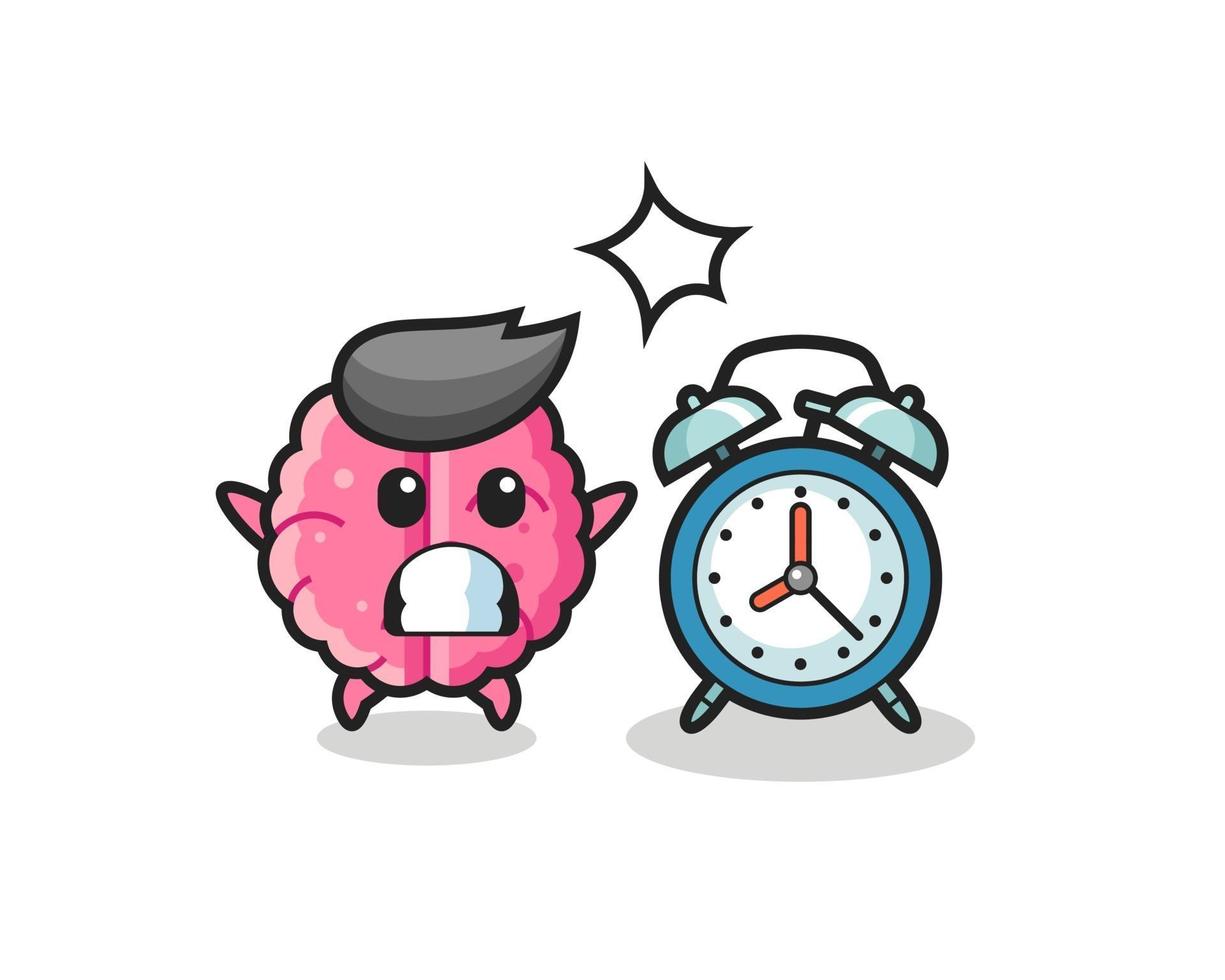 Cartoon Illustration of brain is surprised with a giant alarm clock vector