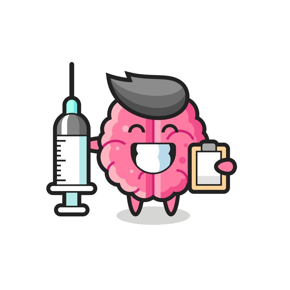 Ilustración de mascota del cerebro como médico. vector
