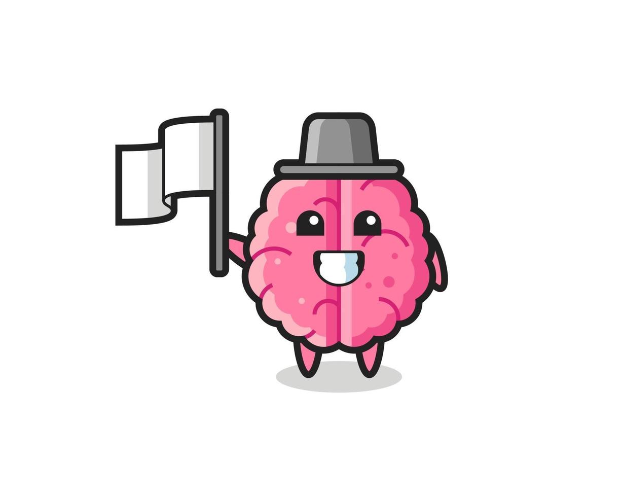 Cartoon character of brain holding a flag vector