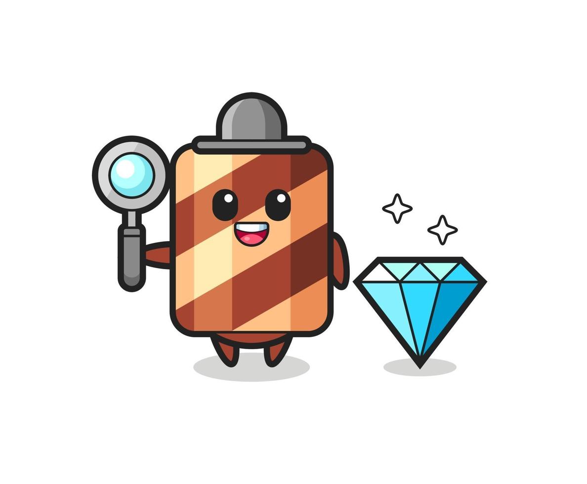 Illustration of wafer roll character with a diamond vector