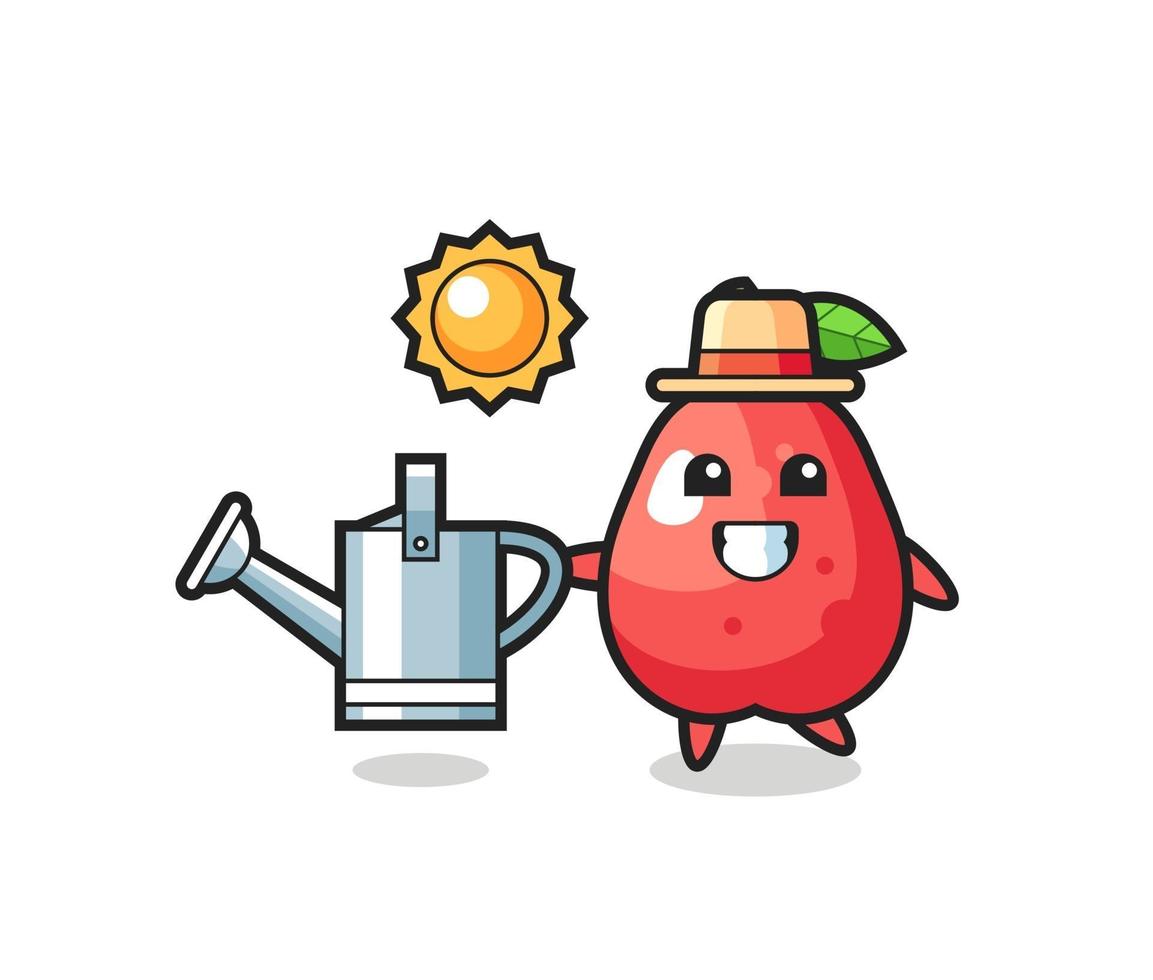 Cartoon character of water apple holding watering can vector
