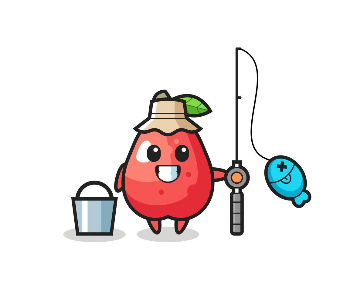 Mascot character of water apple as a fisherman vector