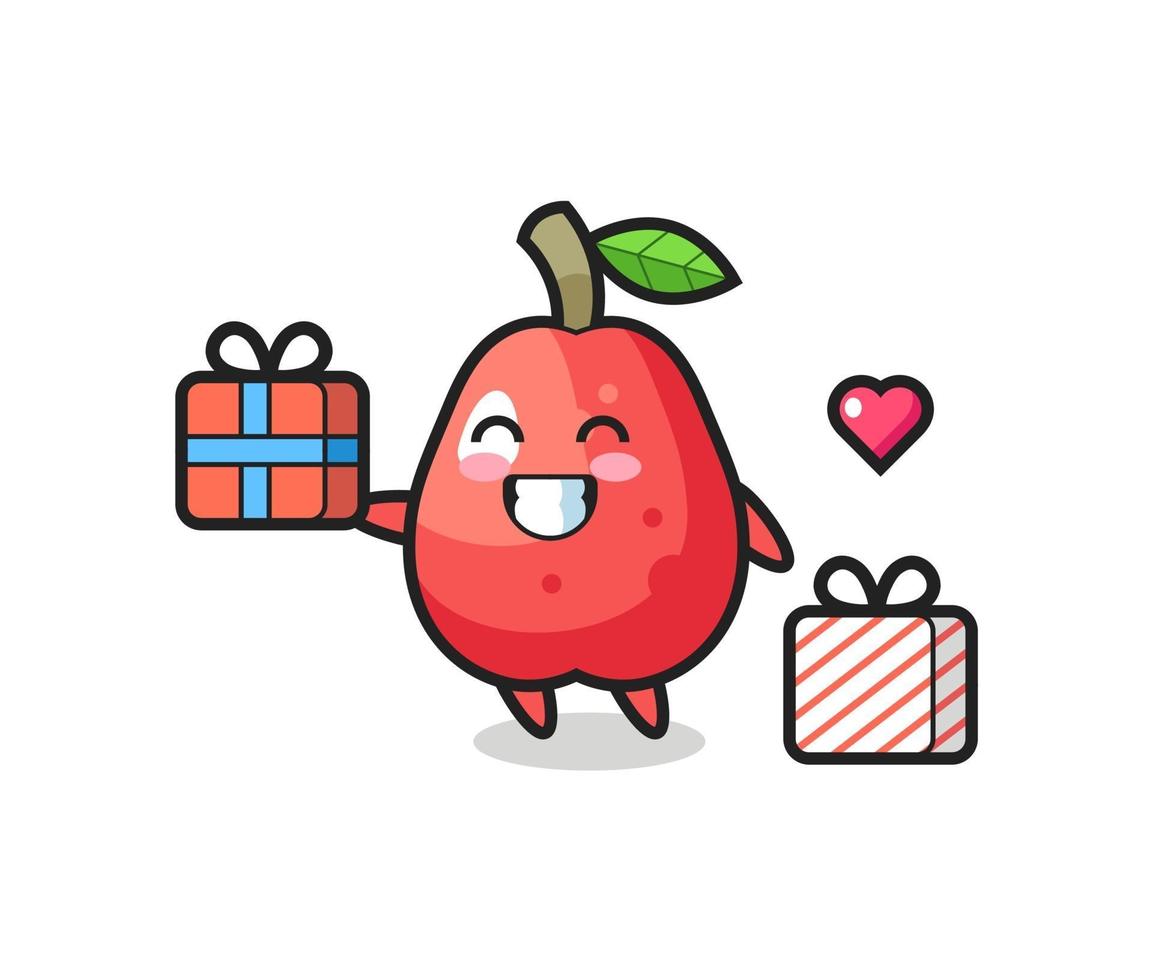 water apple mascot cartoon giving the gift vector