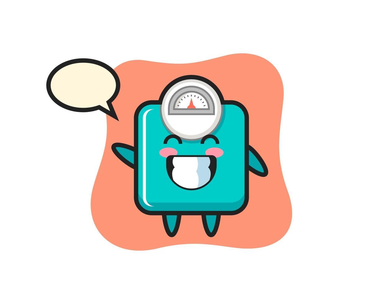 weight scale cartoon character doing wave hand gesture vector