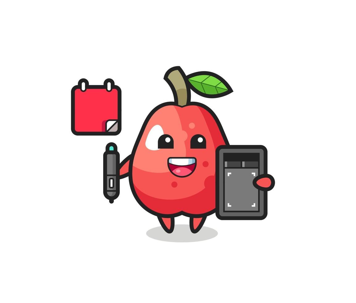 Illustration of water apple mascot as a graphic designer vector