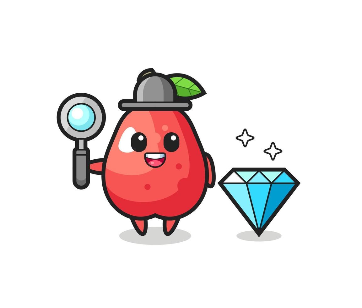 Illustration of water apple character with a diamond vector