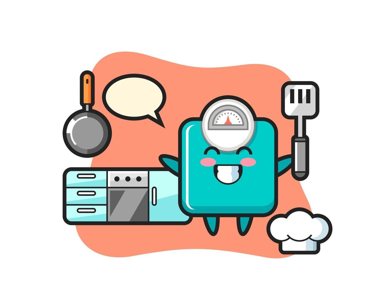 weight scale character illustration as a chef is cooking vector