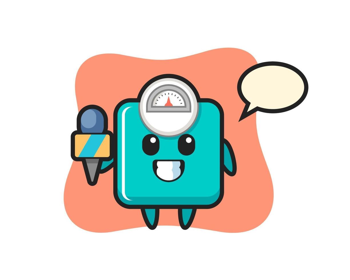 Character mascot of weight scale as a news reporter vector