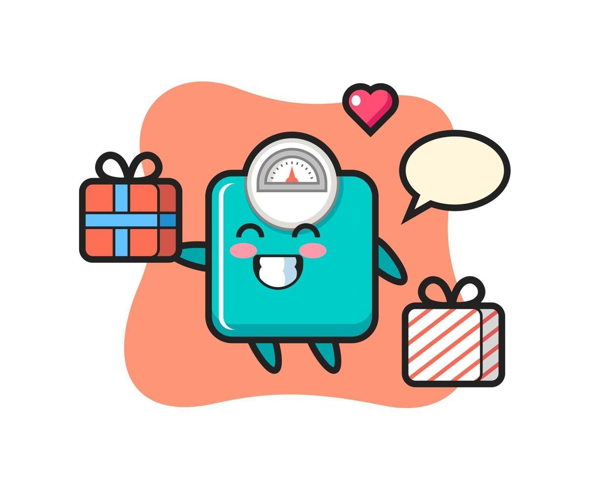 weight scale mascot cartoon giving the gift vector