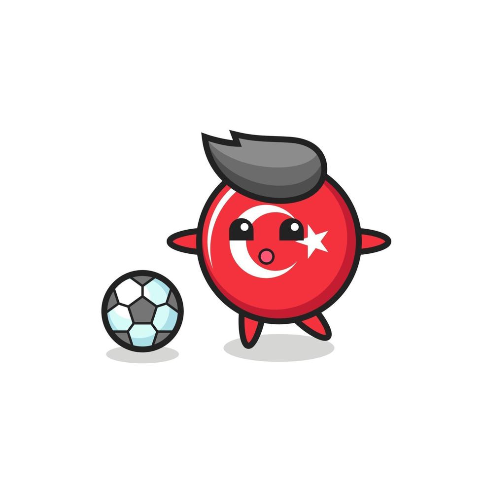 Illustration of turkey flag badge cartoon is playing soccer vector