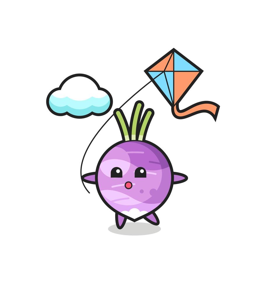 turnip mascot illustration is playing kite vector