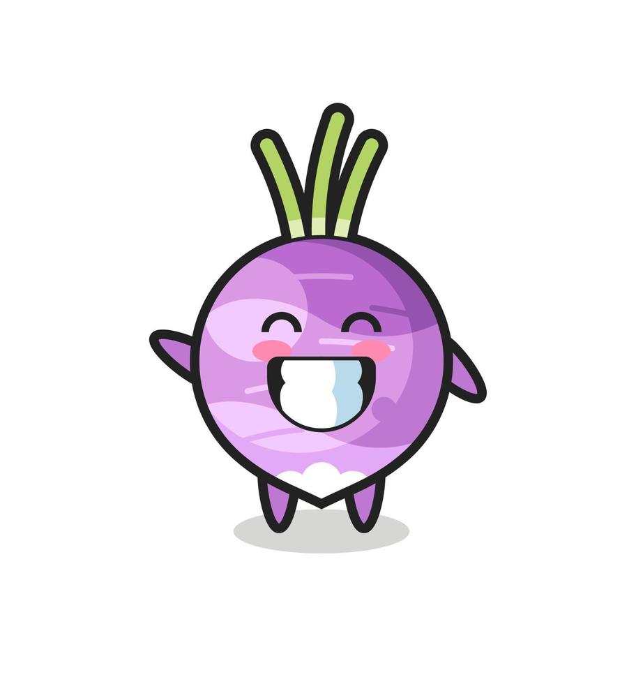 turnip cartoon character doing wave hand gesture vector