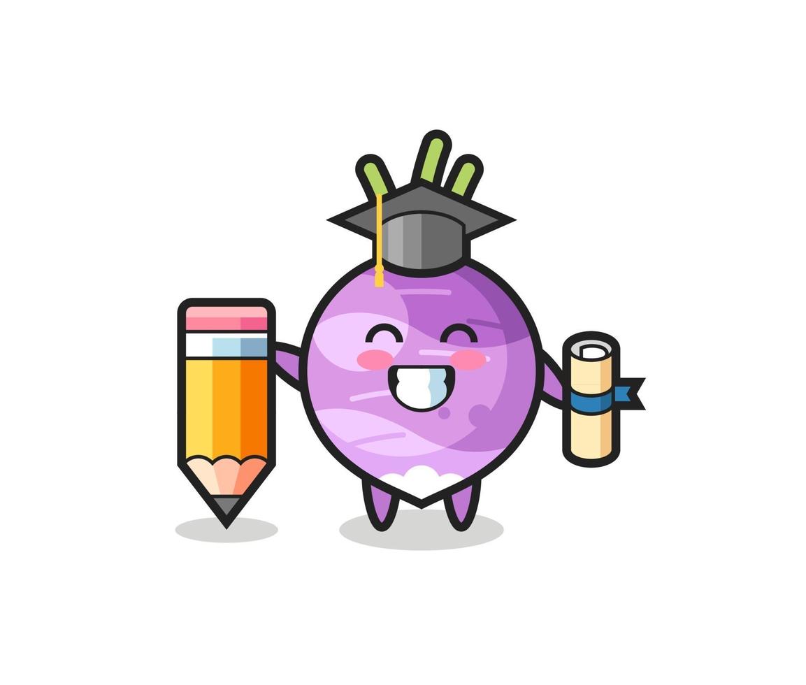 turnip illustration cartoon is graduation with a giant pencil vector