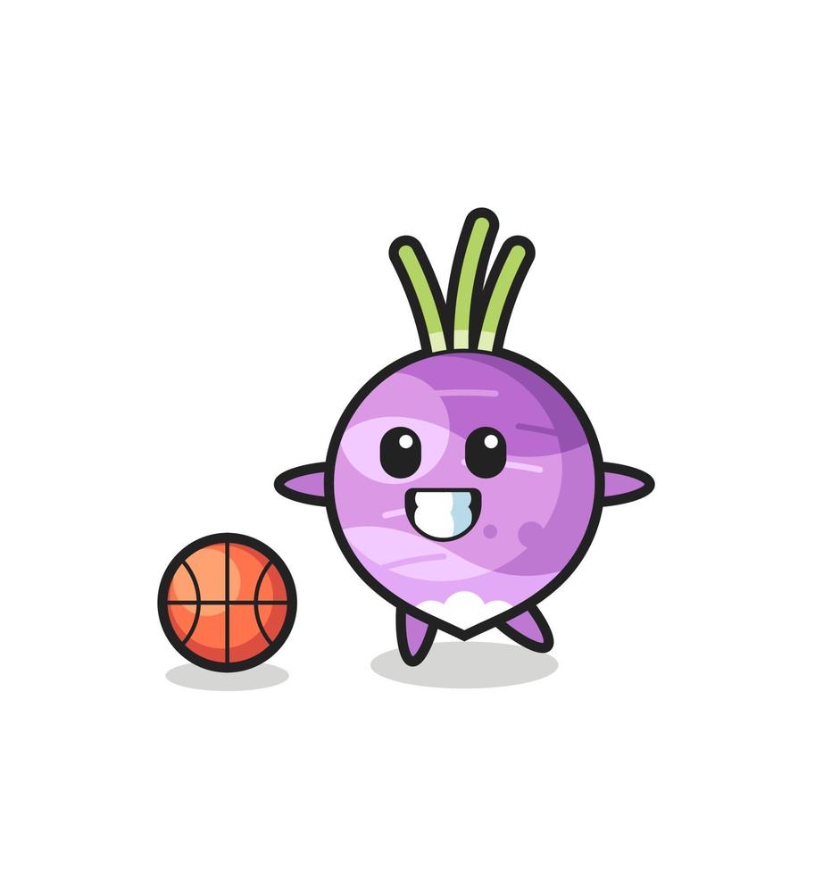 Illustration of turnip cartoon is playing basketball vector