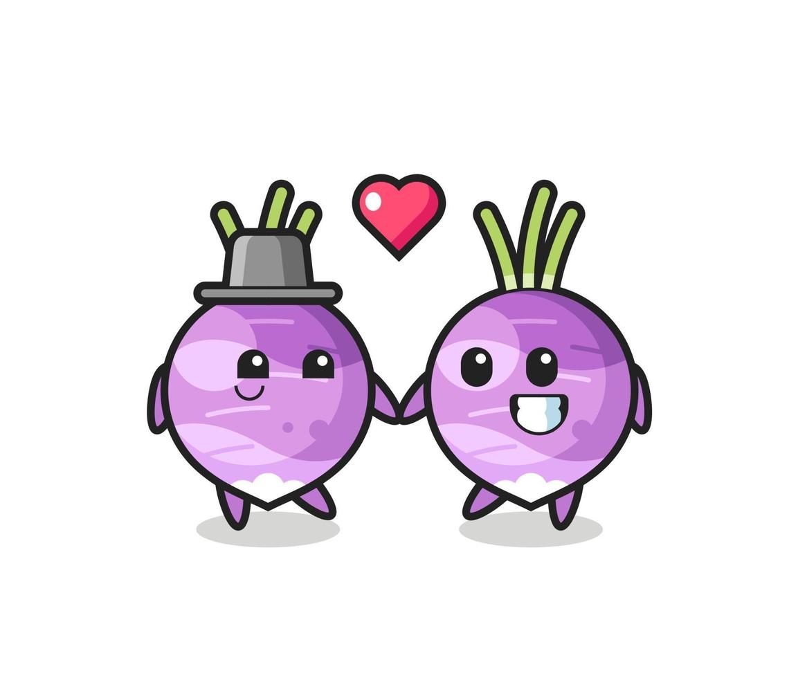 turnip cartoon character couple with fall in love gesture vector