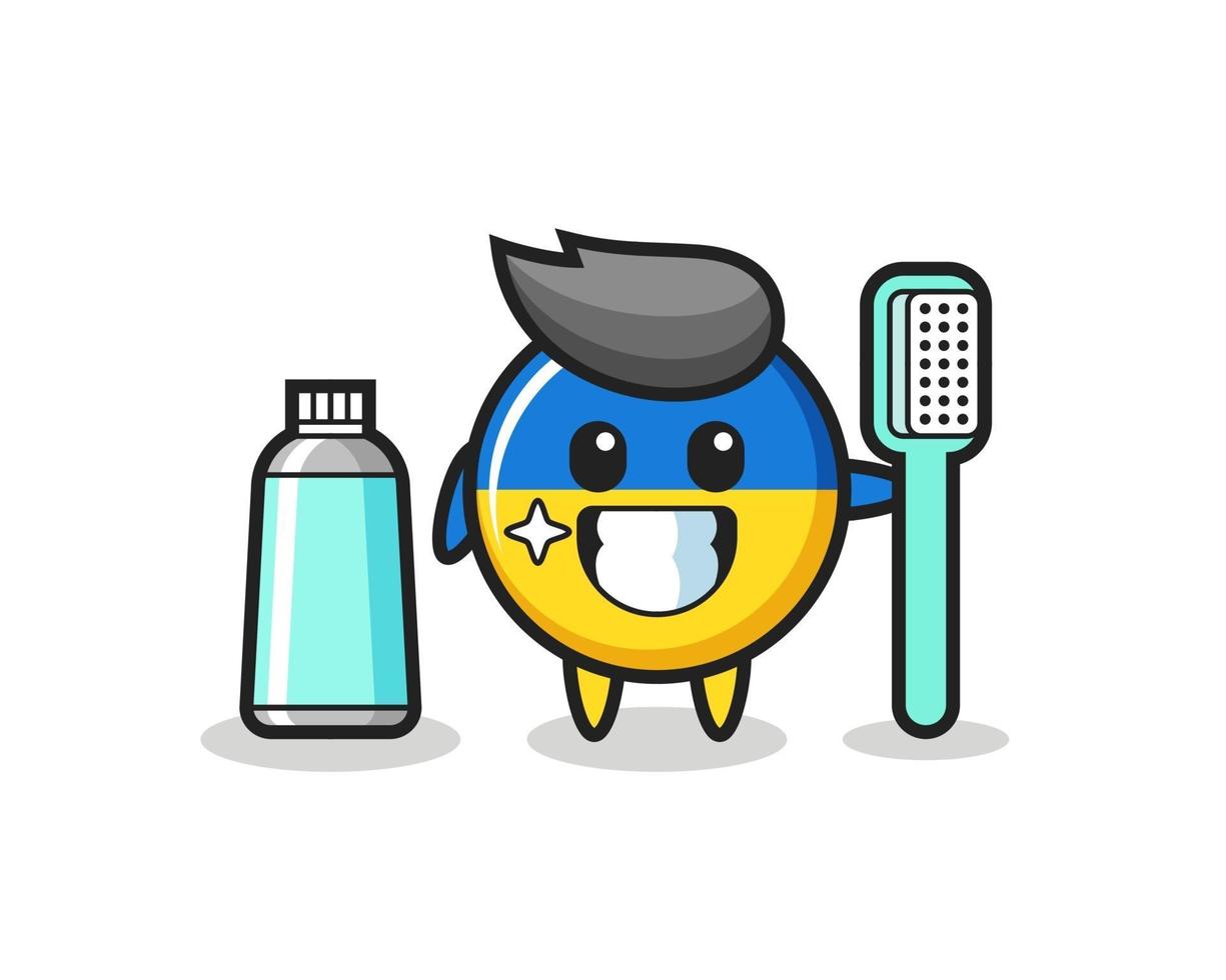 Mascot Illustration of ukraine flag badge with a toothbrush vector