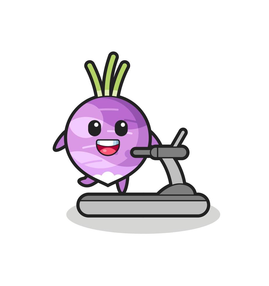 turnip cartoon character walking on the treadmill vector