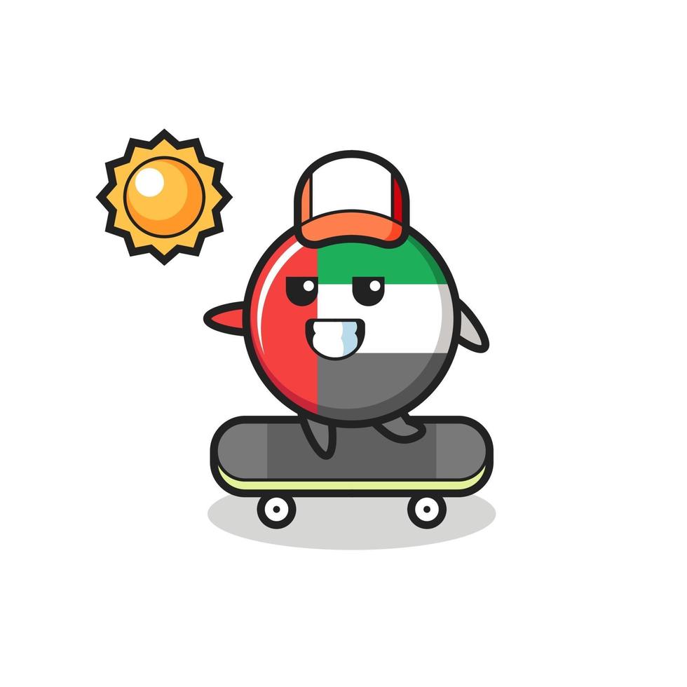uae flag badge character illustration ride a skateboard vector