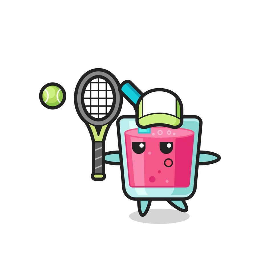 Cartoon character of strawberry juice as a tennis player vector