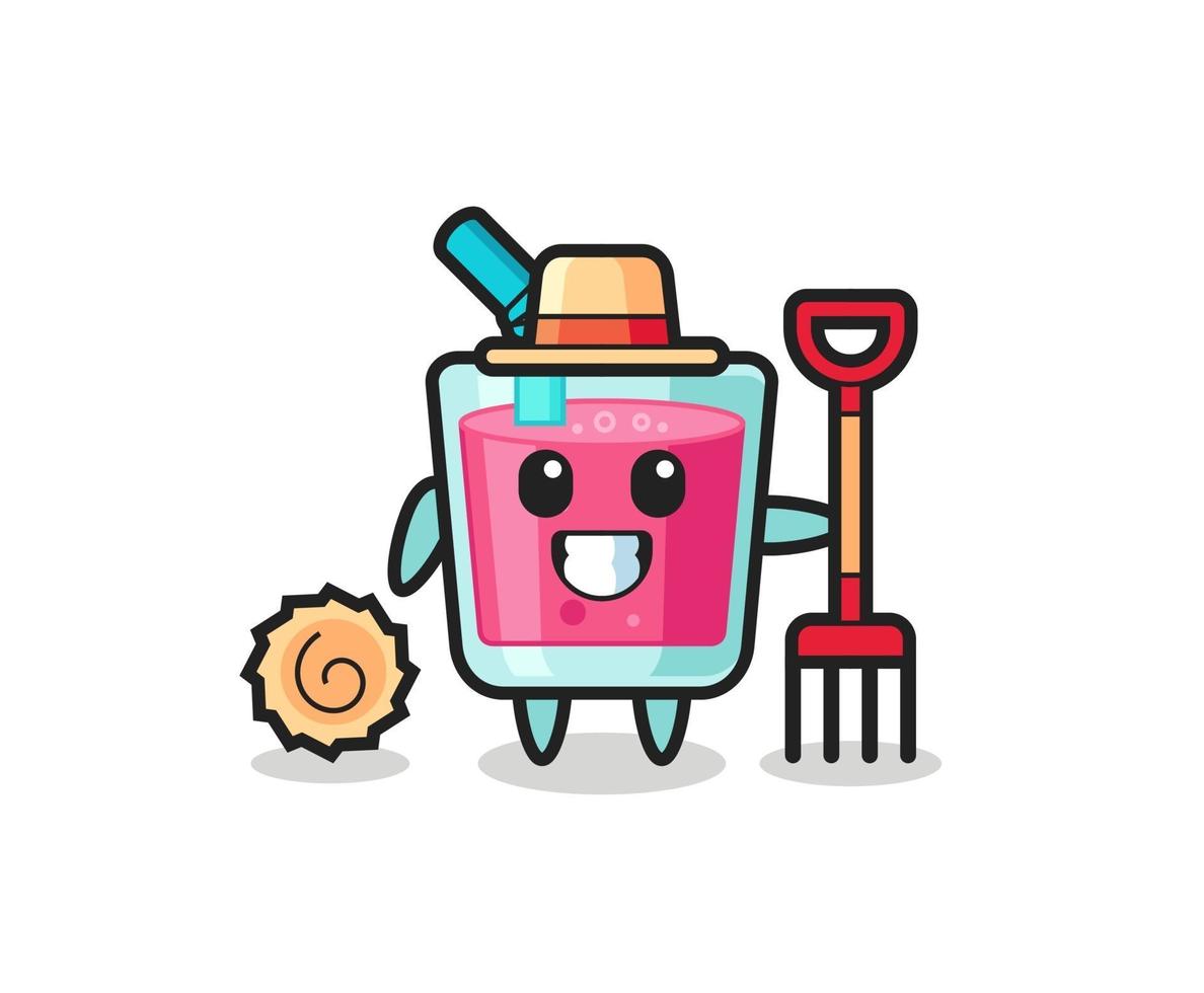 personaje mascota del jugo de fresa como agricultor vector