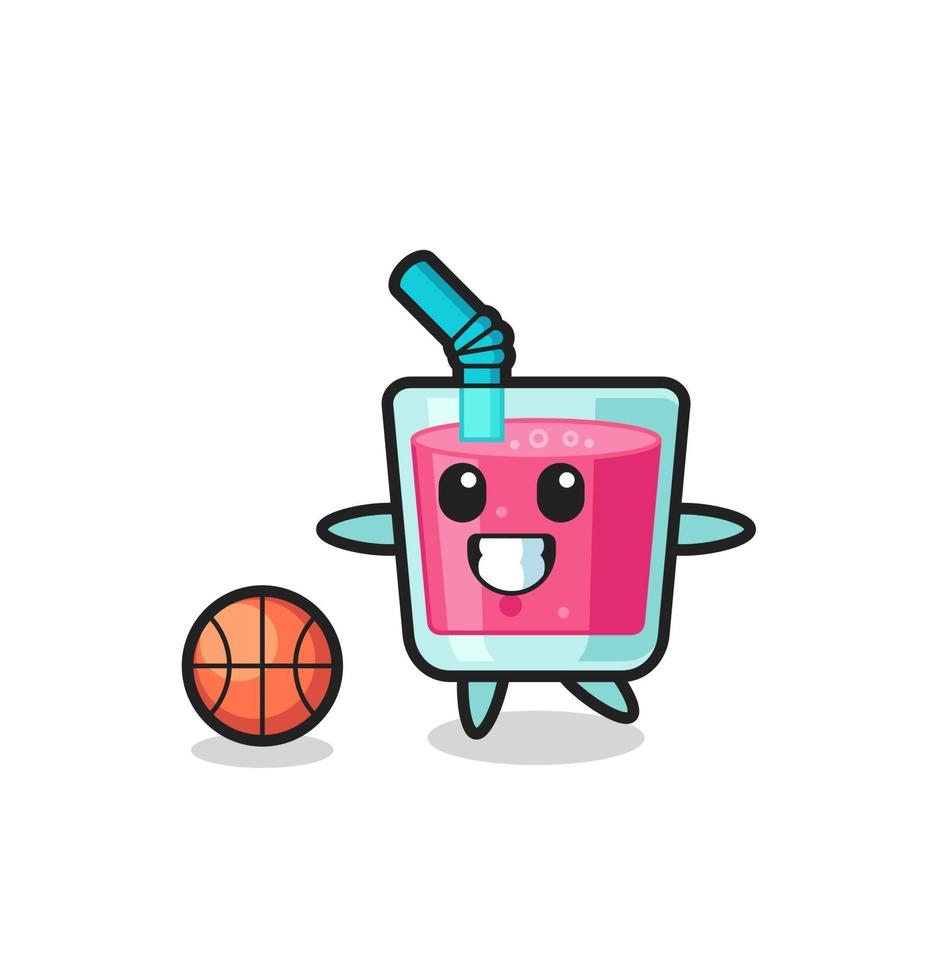 Illustration of strawberry juice cartoon is playing basketball vector