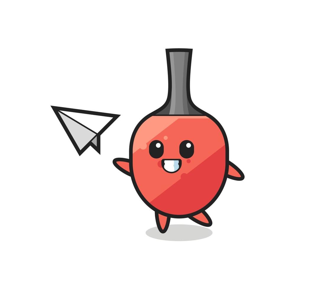table tennis racket cartoon character throwing paper airplane vector