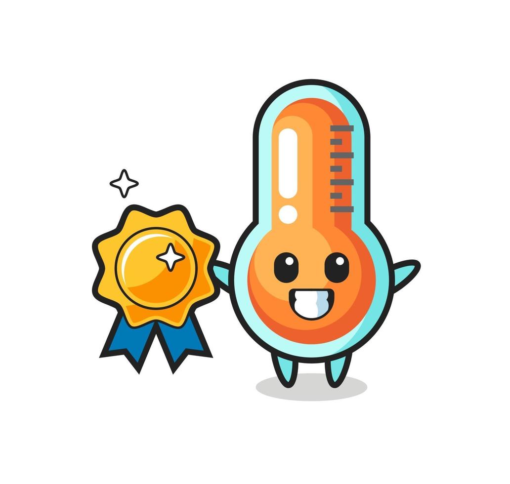 thermometer mascot illustration holding a golden badge vector