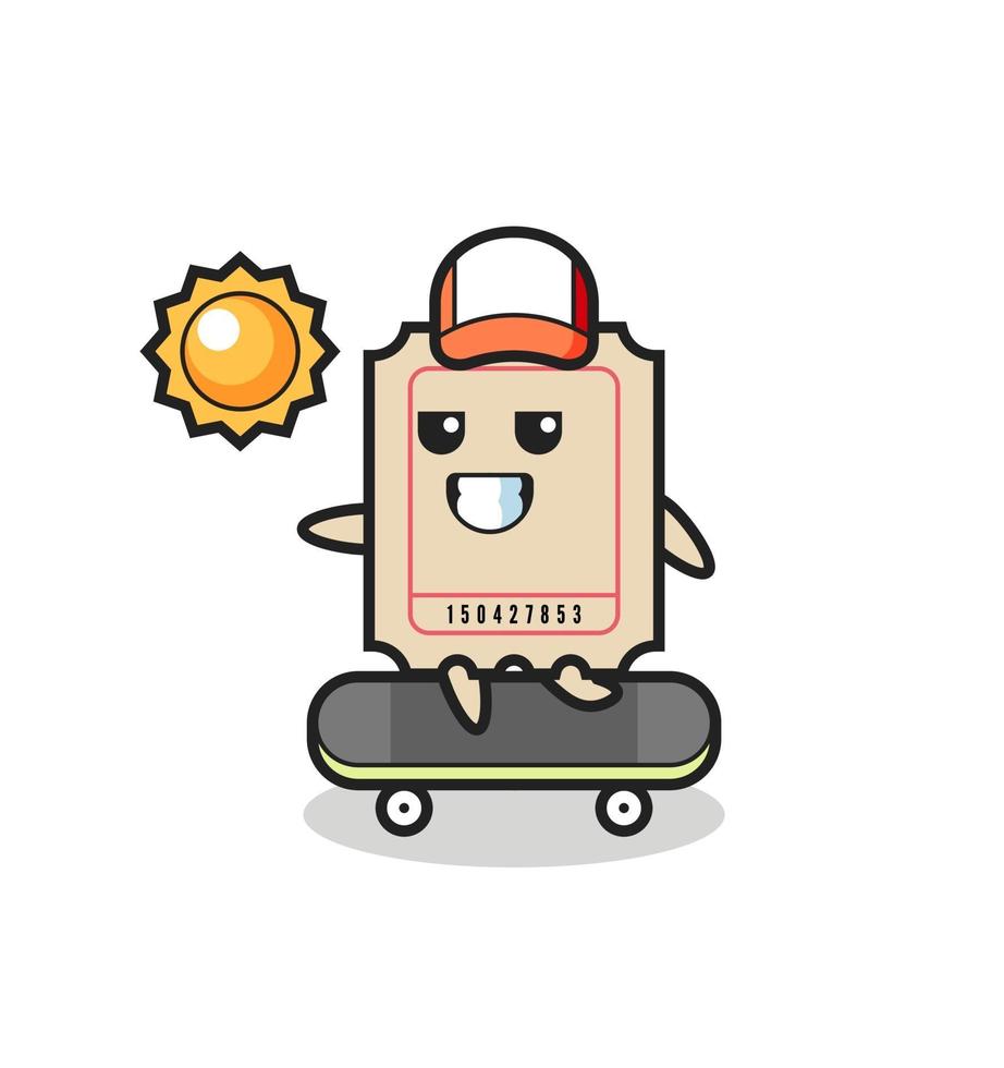 ilustración de personaje de boleto montar en patineta vector