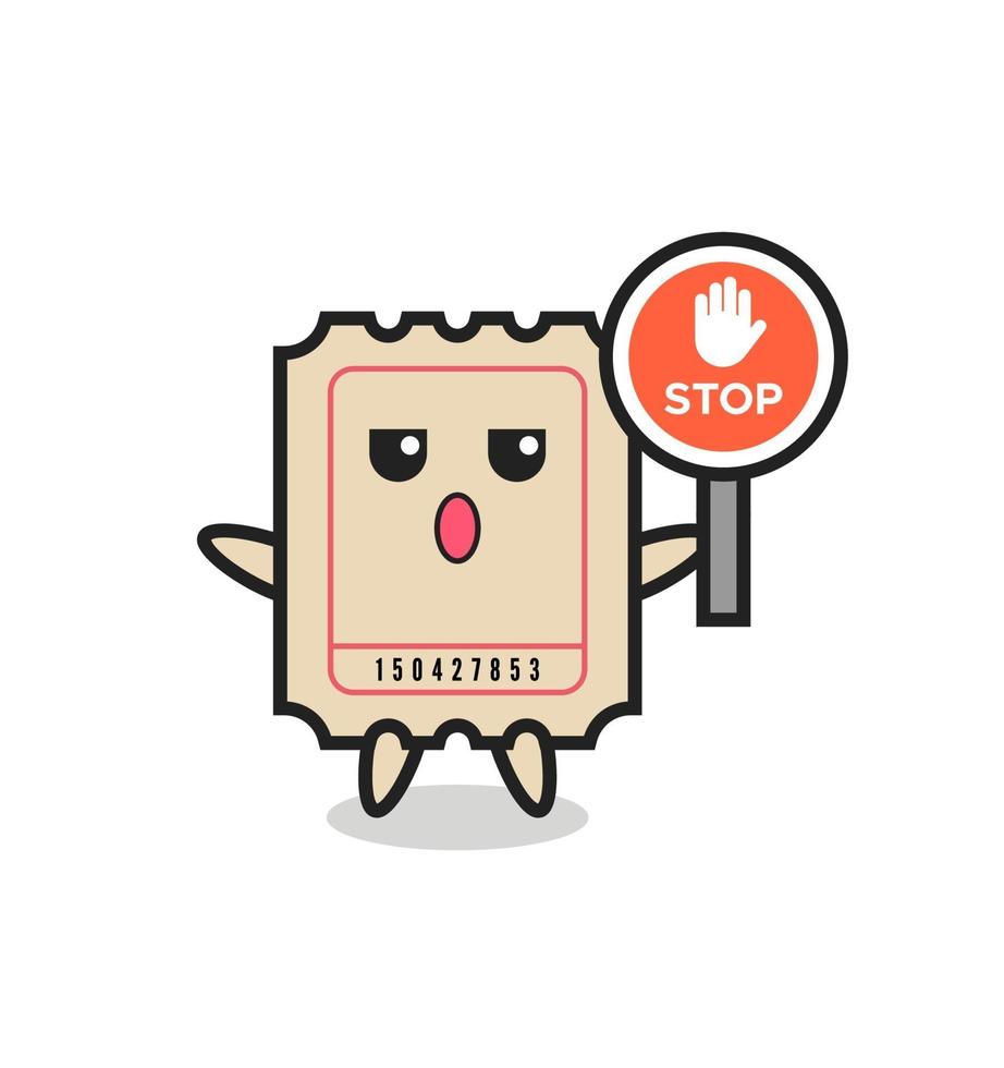 ticket character illustration holding a stop sign vector