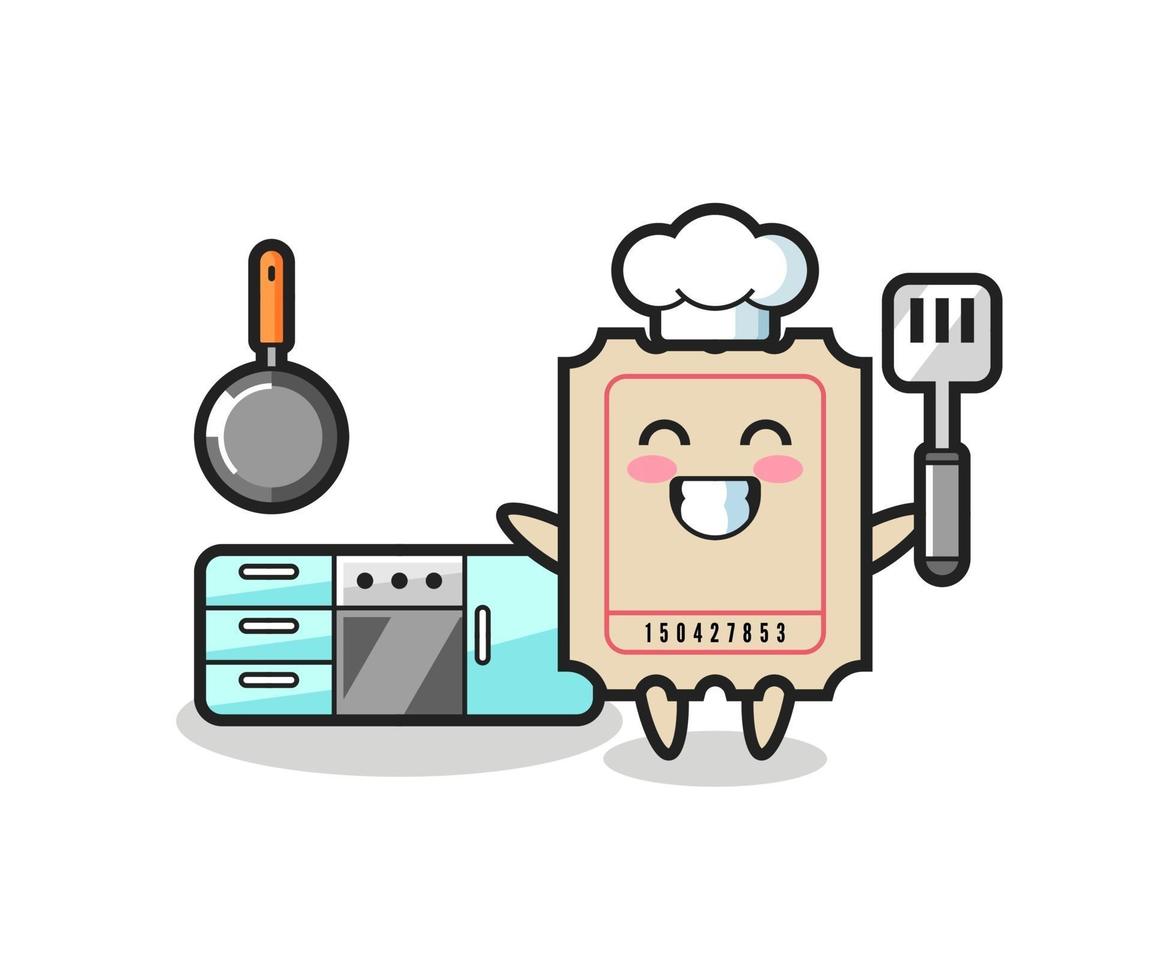 ilustración de personaje de boleto mientras un chef está cocinando vector