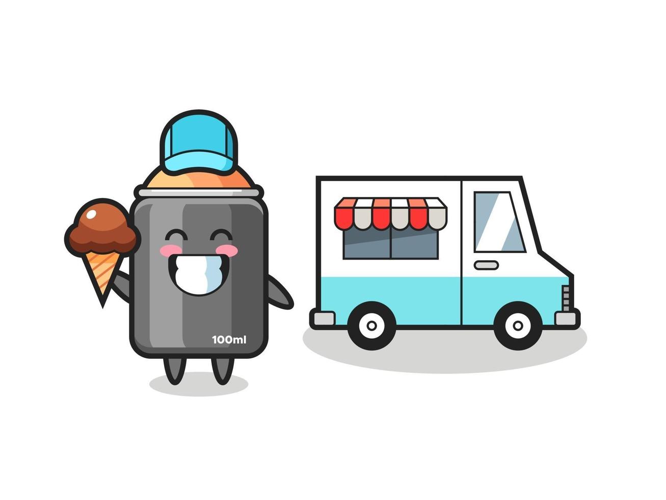 Mascot cartoon of spray paint with ice cream truck vector