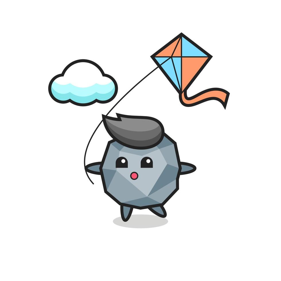 stone mascot illustration is playing kite vector