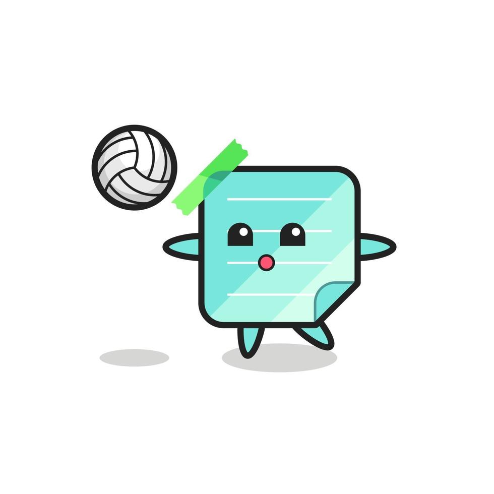 personaje de dibujos animados de notas adhesivas está jugando voleibol vector