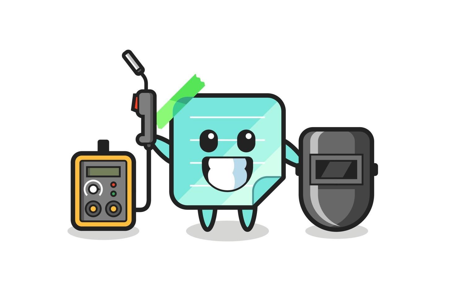 Mascota de personaje de notas adhesivas como soldador. vector