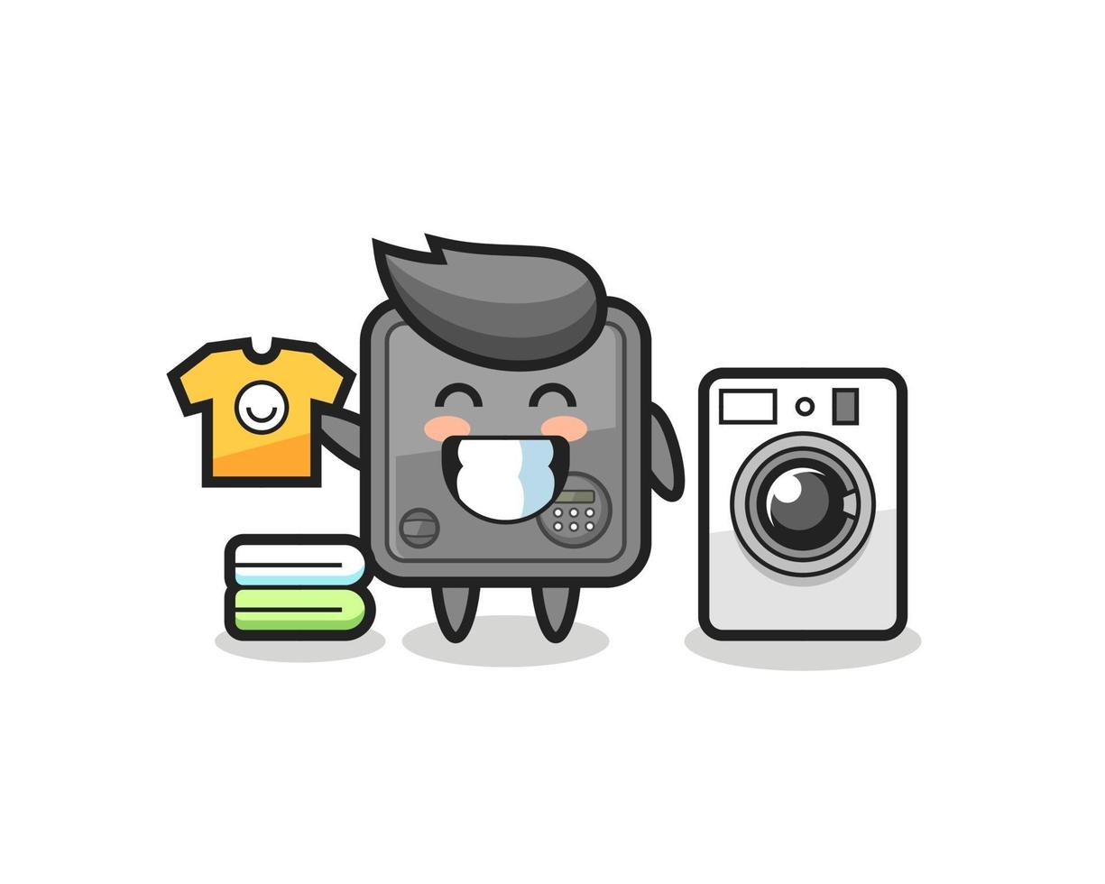 Mascot cartoon of safe box with washing machine vector