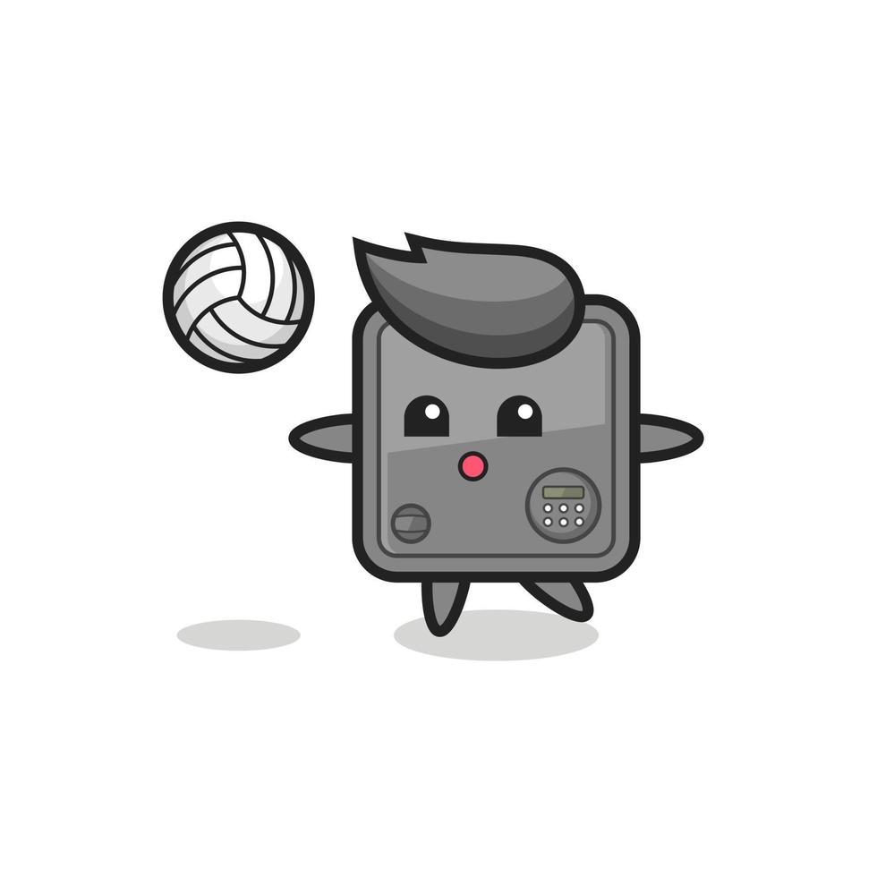 personaje de dibujos animados de caja fuerte está jugando voleibol vector