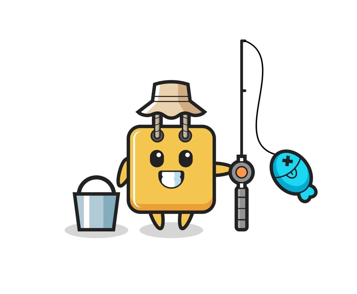 personaje mascota de la bolsa de compras como pescador vector