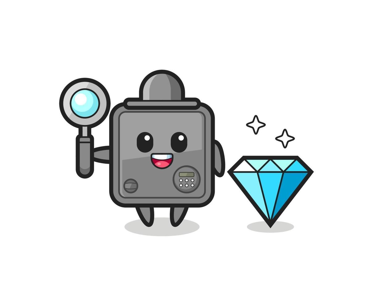 Ilustración del personaje de caja fuerte con un diamante. vector